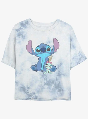 Disney Lilo & Stitch And Scrump Sit Tie Dye Crop Womens T-Shirt