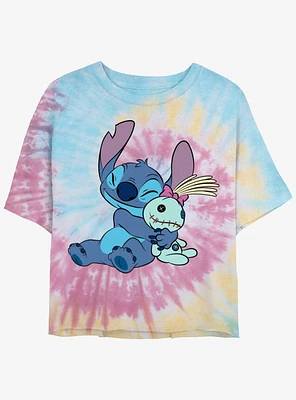 Disney Lilo & Stitch Hugging Scrump Tie Dye Crop Womens  T-Shirt