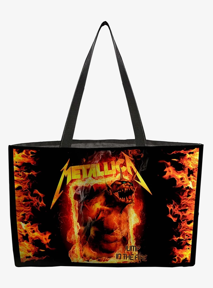 Rocksax Metallica Fire Webbing Handled Tote Bag