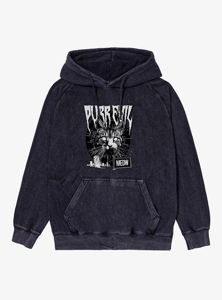 Cat Purr Evil Punk Meow Mineral Wash Hoodie