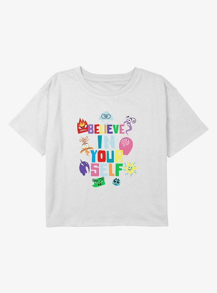 Inside Out Believe Your Self Youth Girls Boxy Crop T-Shirt