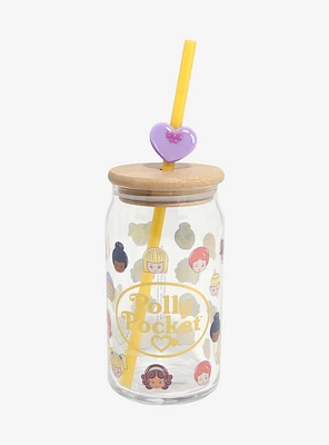 Polly Pocket Allover Print Glass Cup with Straw Charm — BoxLunch Exclusive