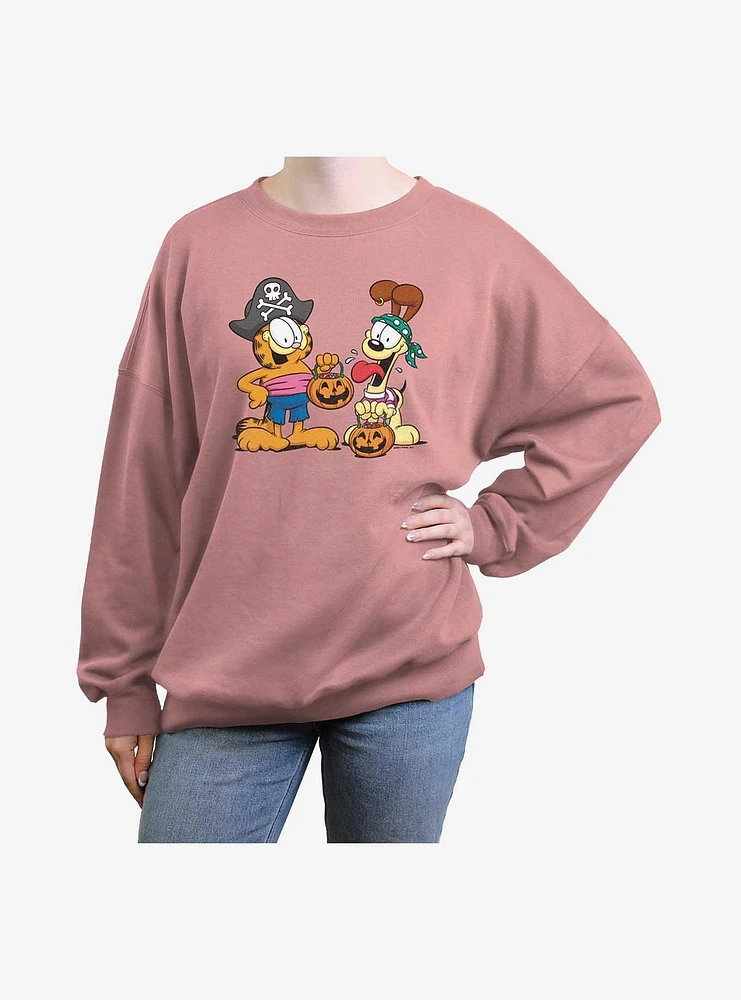 Garfield And Odie Trick Or Treat Halloween Girls Oversized Sweatshirt