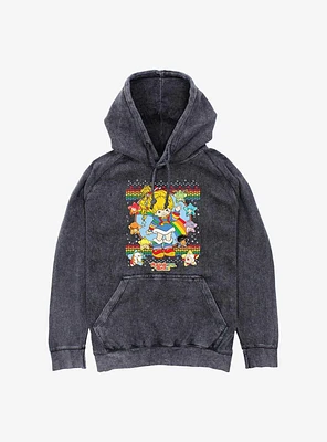 Rainbow Brite Ugly Christmas Sweater Pattern Mineral Wash Hoodie