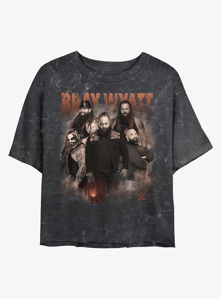 WWE Bray Wyatt Portrait Collage Mineral Wash Womens Crop T-Shirt