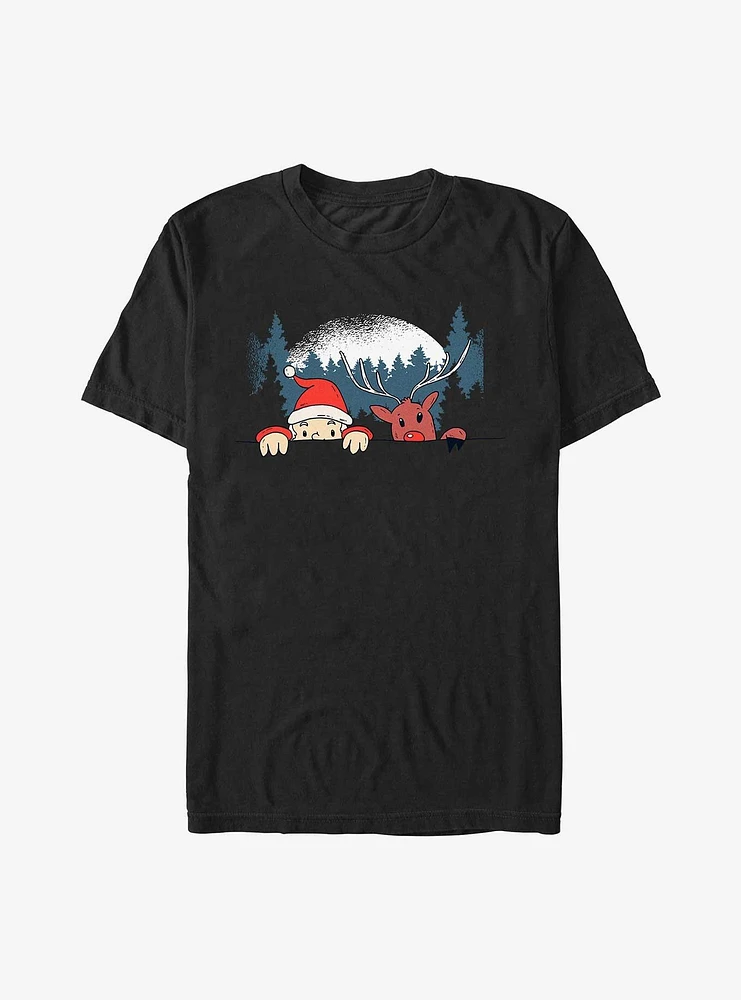 Santa And Rudolph Peek-A-Boo Christmas T-Shirt