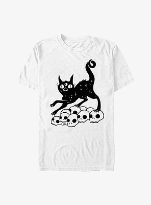 Black Cat On A Pile Of Skulls T-Shirt