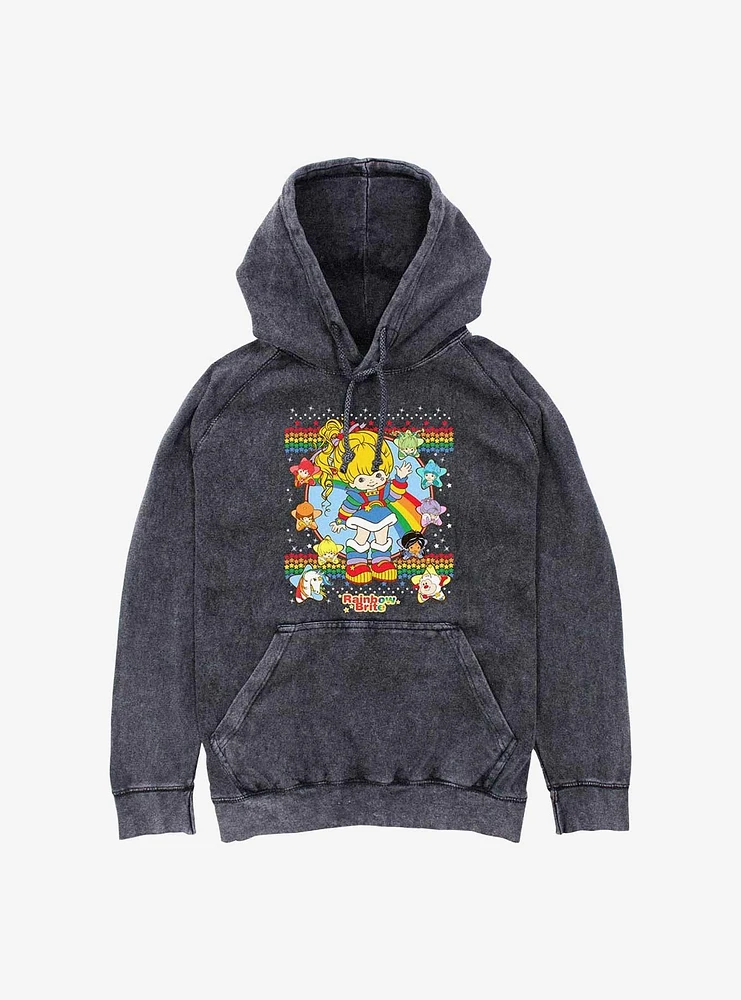 Rainbow Brite Ugly Christmas Sweater Pattern Mineral Wash Hoodie