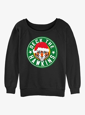 Stranger Things Deck The Hawkins Womens Slouchy Sweatshirt