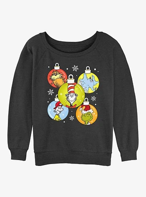 Dr Seuss Christmas Spheres Womens Slouchy Sweatshirt