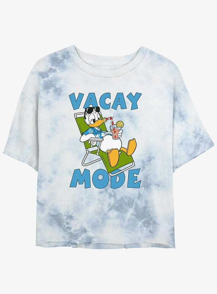 Disney Mickey Mouse Donald Vacay Mode Womens Tie-Dye Crop T-Shirt