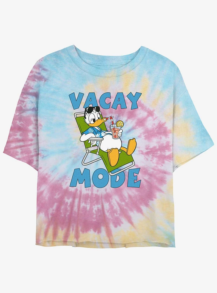 Disney Mickey Mouse Donald Vacay Mode Womens Tie-Dye Crop T-Shirt