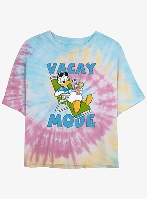 Disney Mickey Mouse Donald Vacay Mode Womens Tie-Dye Crop T-Shirt