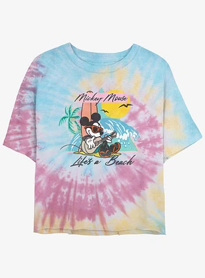 Disney Mickey Mouse Lifes A Beach Womens Tie-Dye Crop T-Shirt