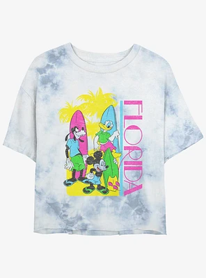 Disney Mickey Mouse Florida Vibes Womens Tie-Dye Crop T-Shirt