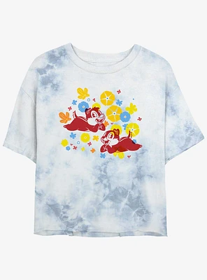 Disney Mickey Mouse Twice The Fun Womens Tie-Dye Crop T-Shirt