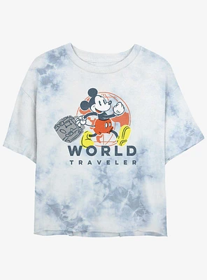 Disney Mickey Mouse World Traveler Womens Tie-Dye Crop T-Shirt