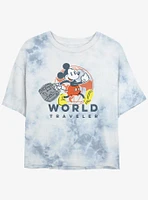 Disney Mickey Mouse World Traveler Womens Tie-Dye Crop T-Shirt