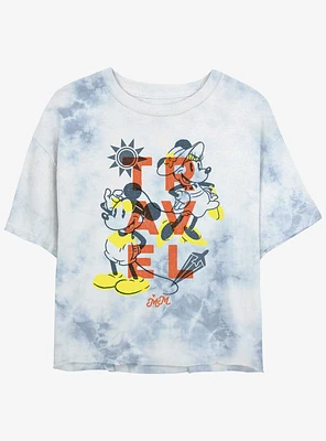 Disney Mickey Mouse With Minnie Travel Mood Womens Tie-Dye Crop T-Shirt