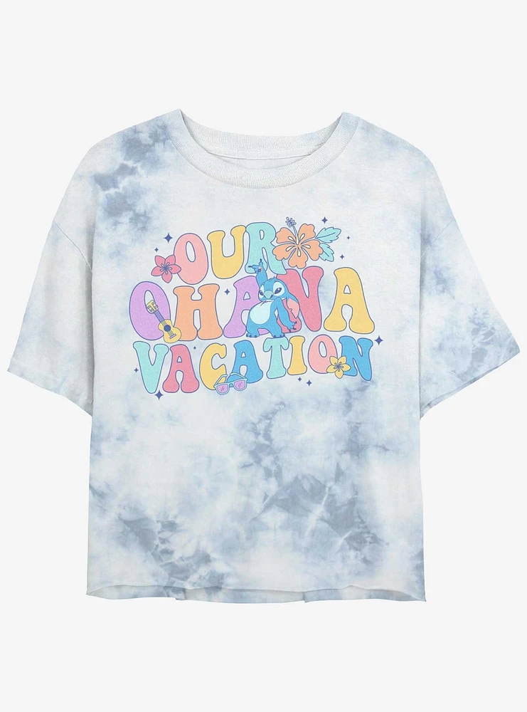 Disney Lilo & Stitch Ohana Vacay Womens Tie-Dye Crop T-Shirt