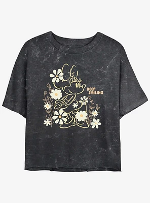 Disney Minnie Mouse Keep Smiling Womens Mineral Wash Crop T-Shirt