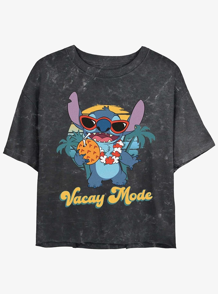 Disney Lilo & Stitch On Vacation Mode Womens Mineral Wash Crop T-Shirt