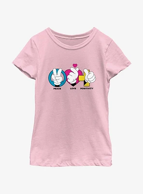 Disney Mickey Mouse Peace Love Positivity Youth Girls T-Shirt