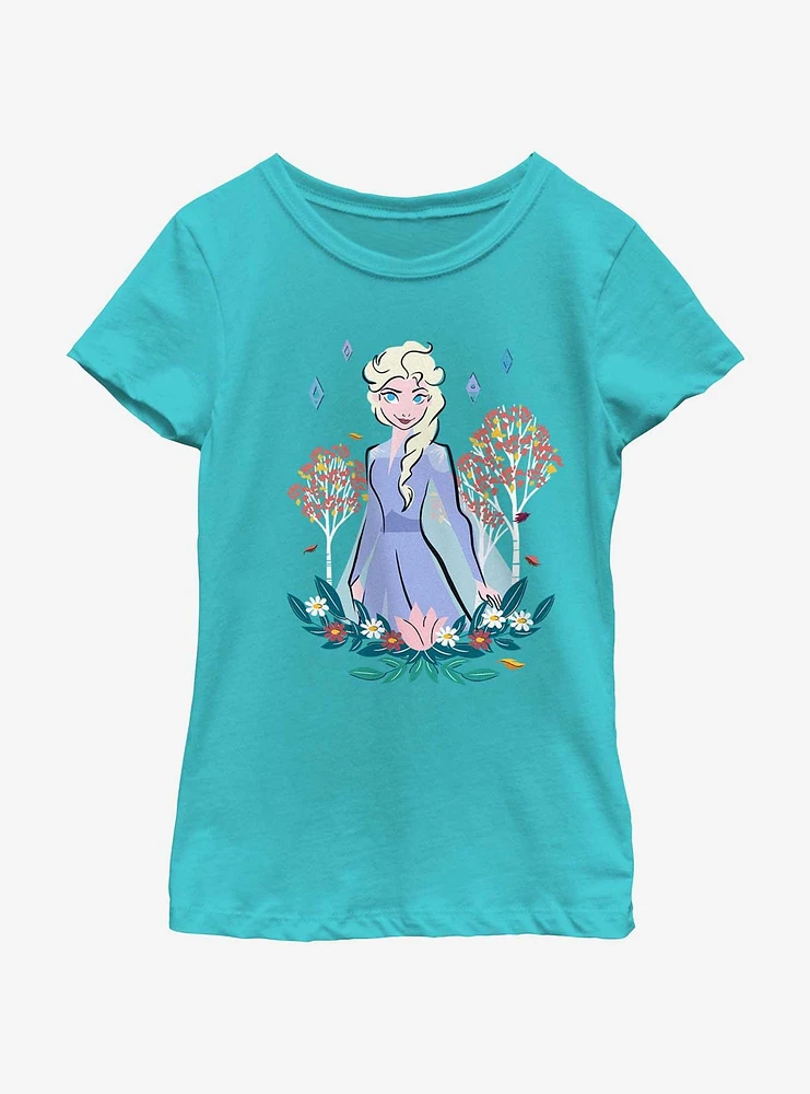 Disney Frozen Elsa Flowers Youth Girls T-Shirt