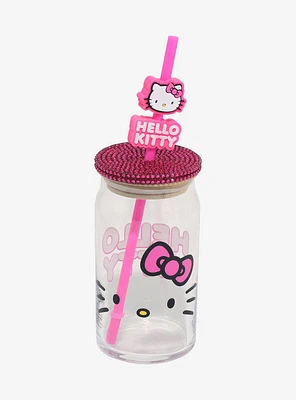 Sanrio Hello Kitty Rhinestone Glass Cup with Straw - BoxLunch Exclusive