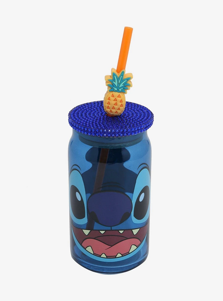 Disney Lilo & Stitch Stitch Face Glass Cup with Straw