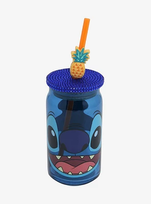 Disney Lilo & Stitch Stitch Face Glass Cup with Straw