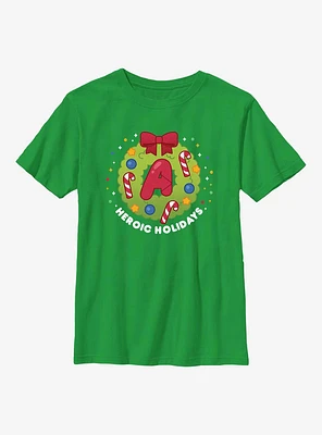 Marvel Heroic Holidays Christmas Wreath Youth T-Shirt