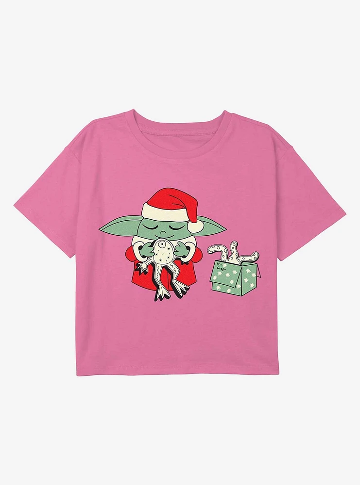 The Mandalorian Grogu Froggy Present Youth Girls Boxy Crop T-Shirt