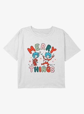 Dr Seuss Merry Things Decorate Youth Girls Boxy Crop T-Shirt