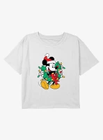 Mickey Mouse Santa Wreath Youth Girls Boxy Crop T-Shirt