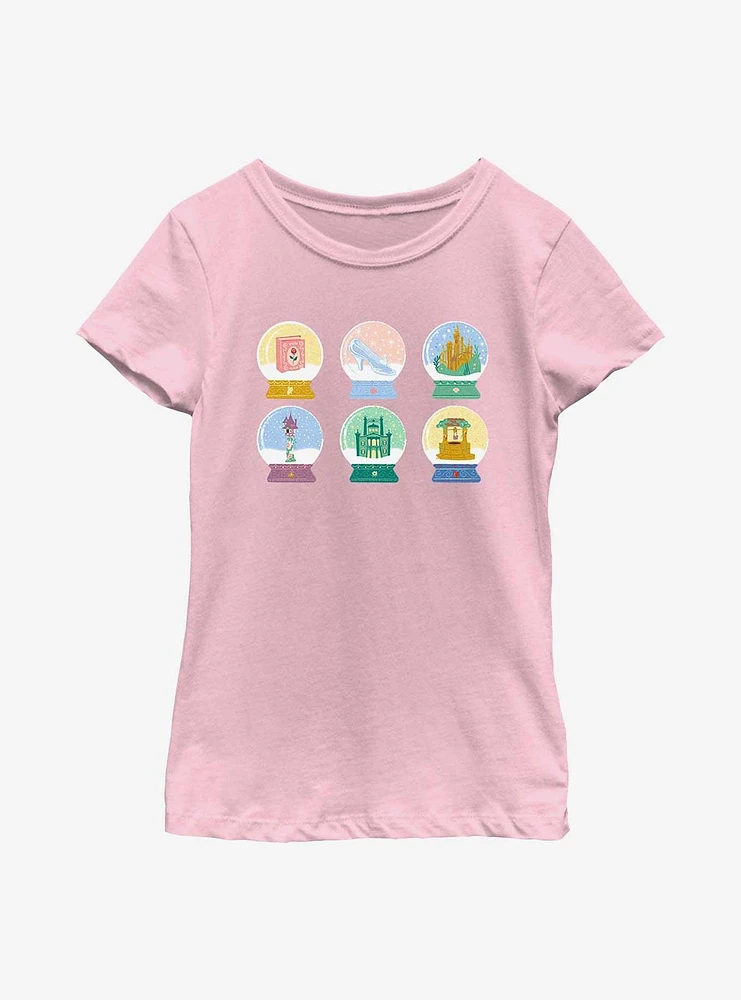 Disney Princesses Snowglobes Grid Youth Girls Boxy Crop T-Shirt