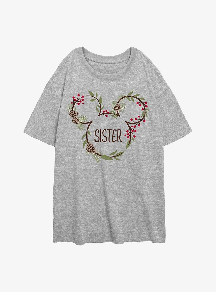 Mickey Mouse Sister Xmas Ears Womens Oversized T-Shirt