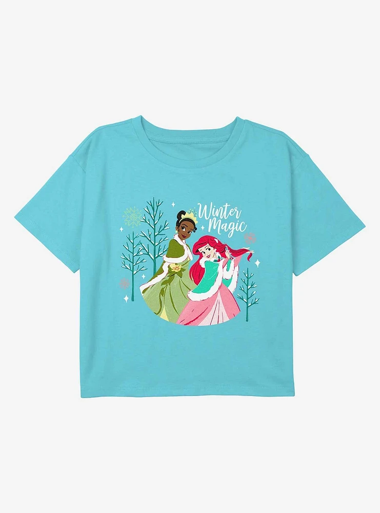 Disney Princesses Winter Magic Youth Girls Boxy Crop T-Shirt