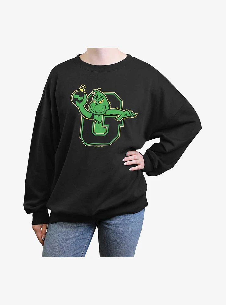 Dr Seuss Collegiate Grinch Womens Oversized Sweatshirt