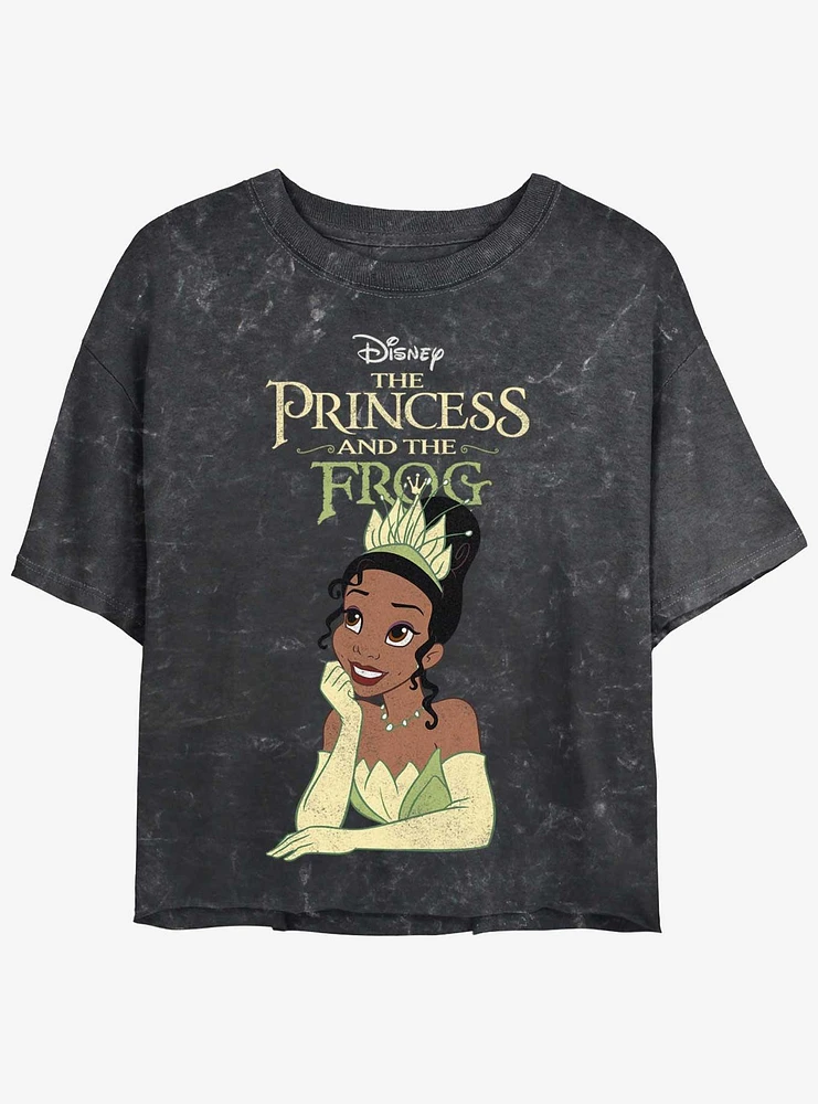 Disney the Princess and Frog Tiana Logo Girls Mineral Wash Crop T-Shirt