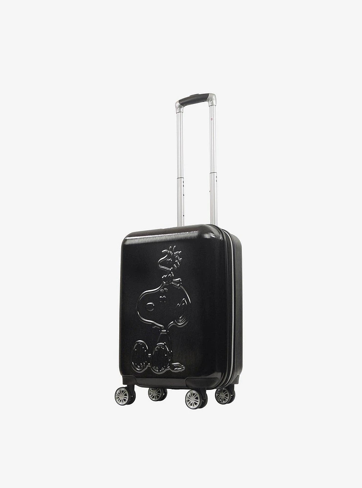 FUL Peanuts Snoopy & Woodstock Embossed Carry-On Luggage Black