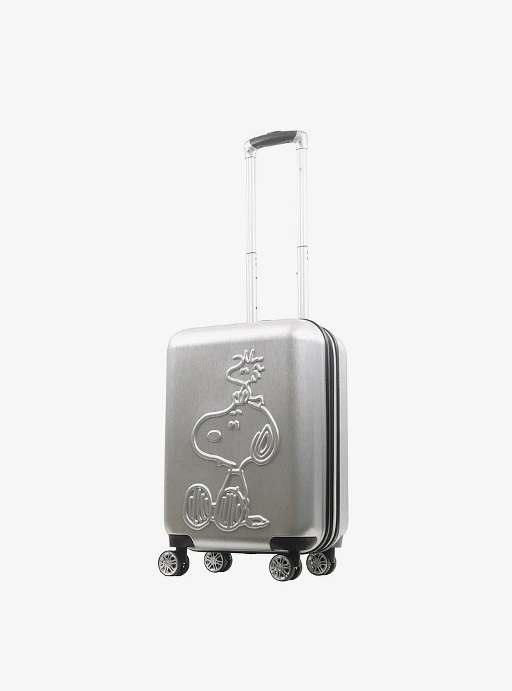 FUL Peanuts Snoopy & Woodstock Embossed Carry-On Luggage Silver