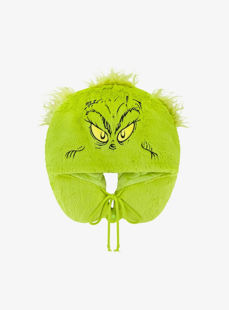 FUL The Grinch Face Hooded Fur Travel Neck Pillow