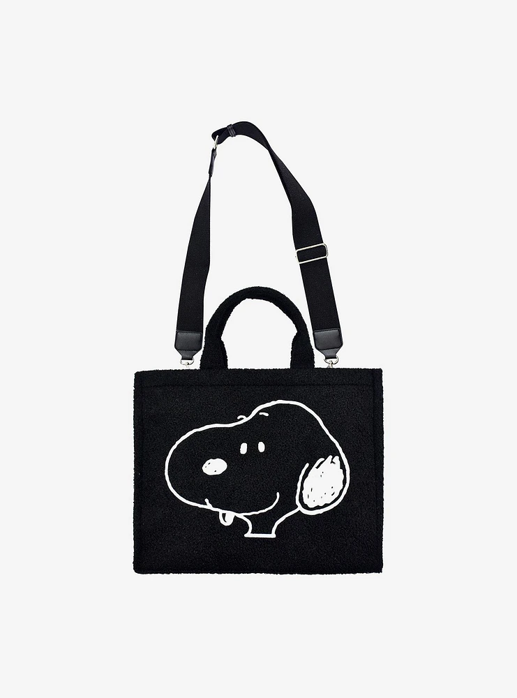 FUL Peanuts Snoopy Black Sherpa Tote Bag with Trolley Strap