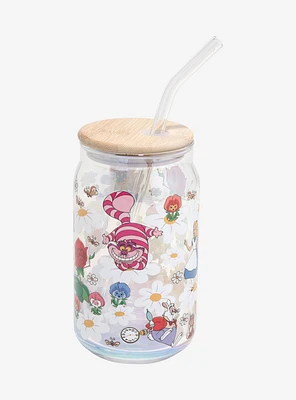 Disney Alice in Wonderland Floral Glass Cup with Lid