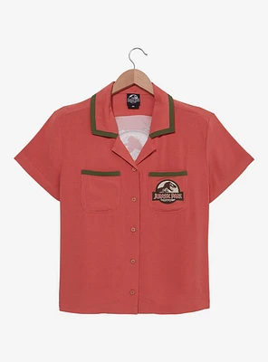 Jurassic Park Floral Logo Women's Slightly Cropped Woven Button-Up - BoxLunch Exclusive