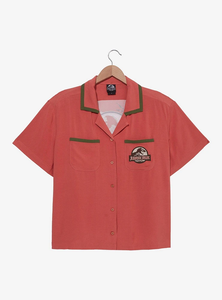 Jurassic Park Floral Logo Women's Plus Slightly Cropped Woven Button-Up - BoxLunch Exclusive