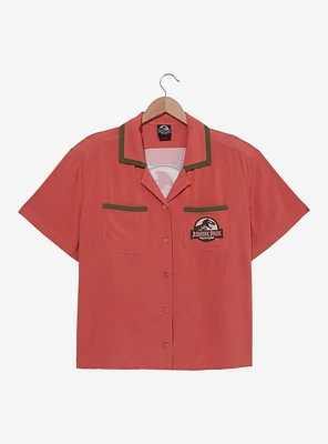 Jurassic Park Floral Logo Women's Plus Slightly Cropped Woven Button-Up - BoxLunch Exclusive