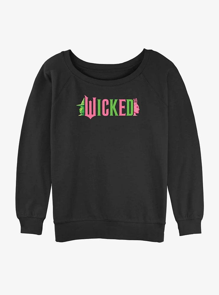 Wicked Elphaba and Glinda Silhouettes Logo Girls Slouchy Sweatshirt