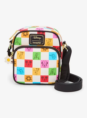 Loungefly Disney Mickey Mouse & Friends Floral Checkered Crossbody Bag - BoxLunch Exclusive